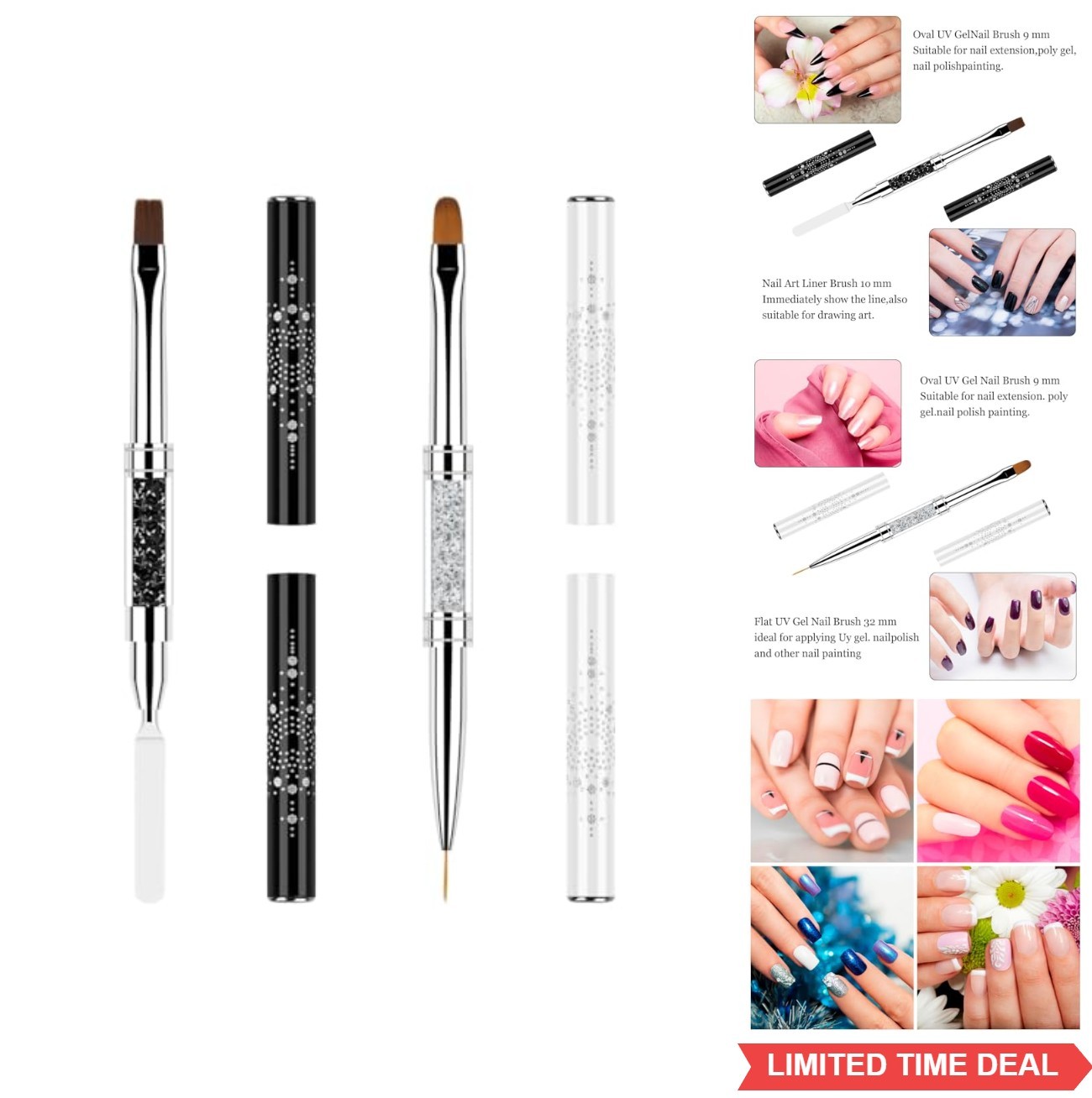 Double Ended Nail Builder Gel Brush 2 Pcs French Tip Brush Oval Gels for Nail