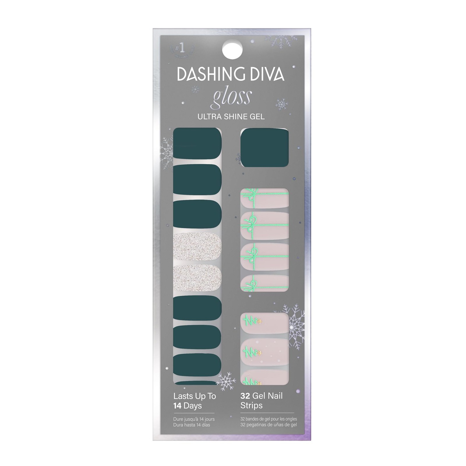 Dashing Diva Gloss Nail Strips Tree Skirt Gel Stickers 32 Pack