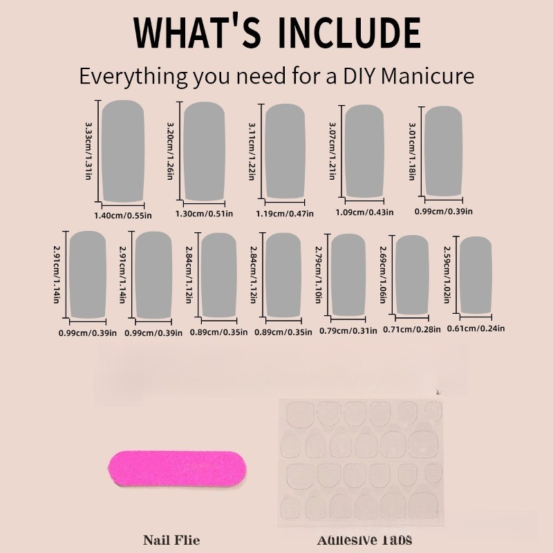 Press on Nail – Luxury Bare White, Extra Long Square Fake Nails, 48 Piece Set