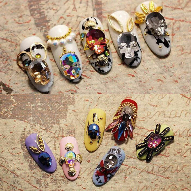 10pcs 3D Nail Art Rhinestones Flat Shaped Elongated Glass Colorful Stones Jargod