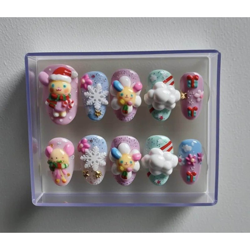 Custom Pure Handmade Nails Christmas Snowflake Gift Cute Holiday Party Manicure