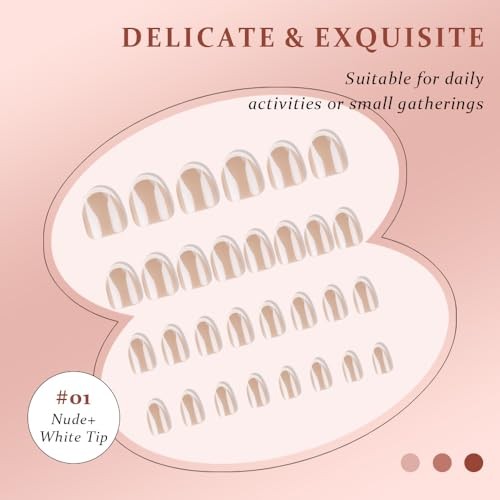 Press On Nail, French Tip 24 Pieces (Pack of 1) Chrome French Short Round-3496