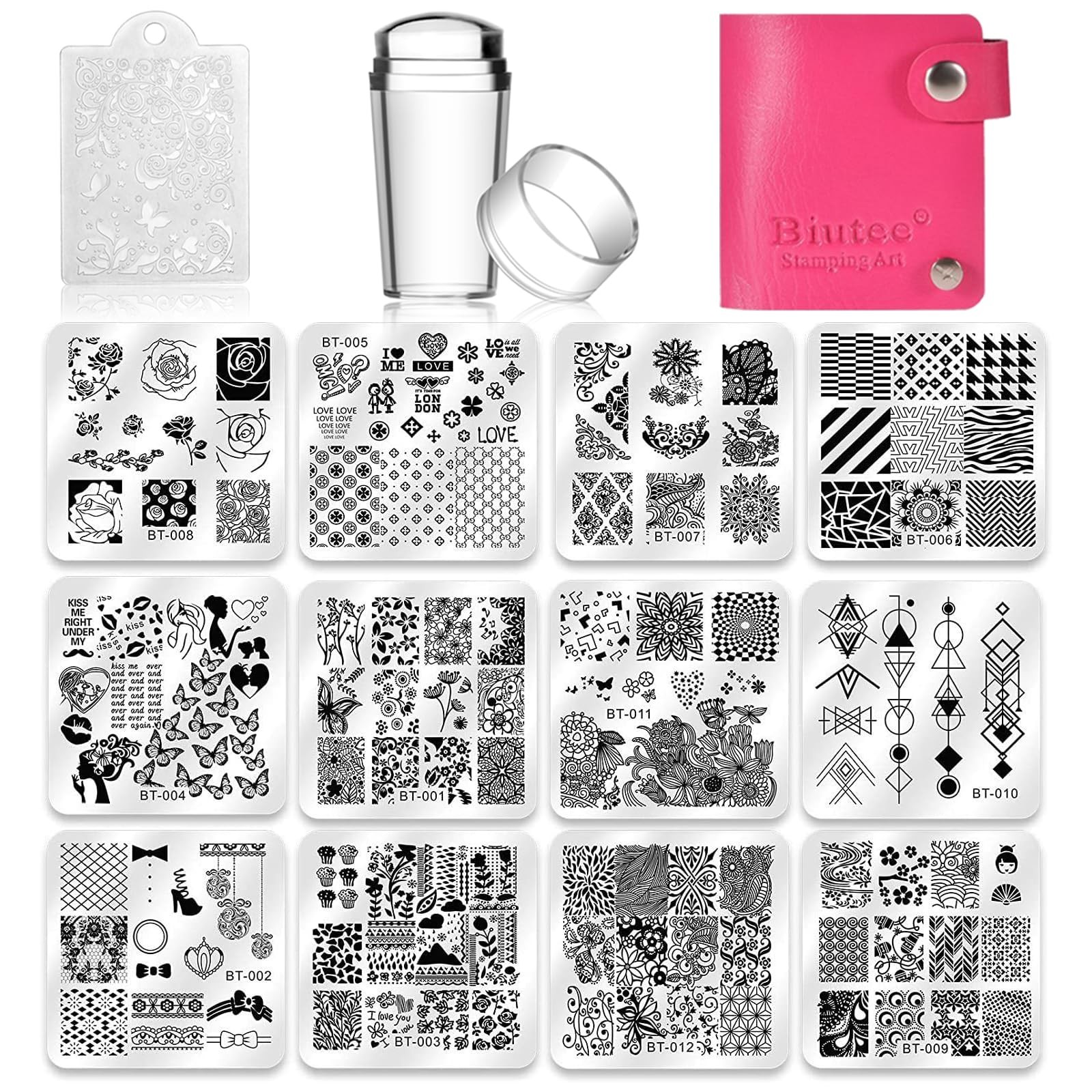 Biutee Nail Stamping Plates Set 12pcs Nail Plates 1stamper 1scraper 1storage …