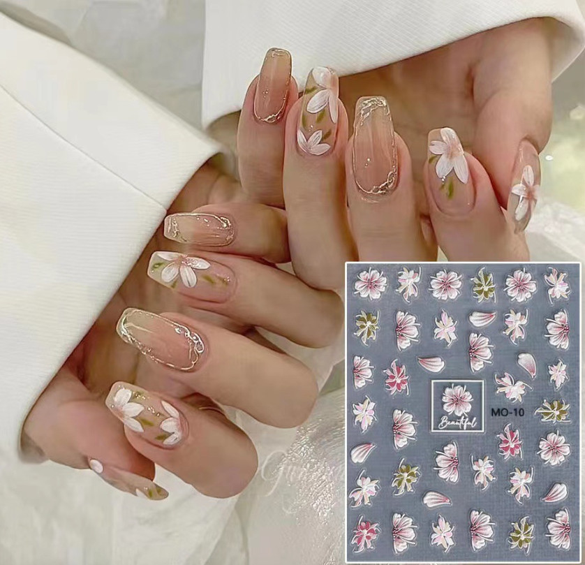 5D Camellia Gradient Pink Nails Stickers Embossed Pentapetal Flowers Fairy NS49