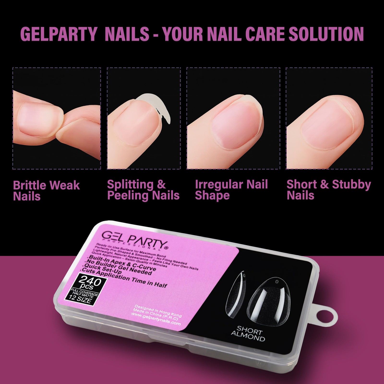 GELPARTY Soft Gel Nail Tips Short Almond – 240Pcs Pre-Buffed Matte Full Cover…