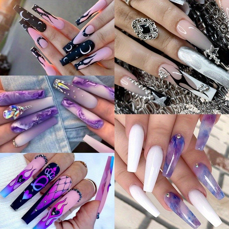 120PCS (5 Pack) Long Press On Nails Starry Sky Gradient Y2K Trendy Fake Nails