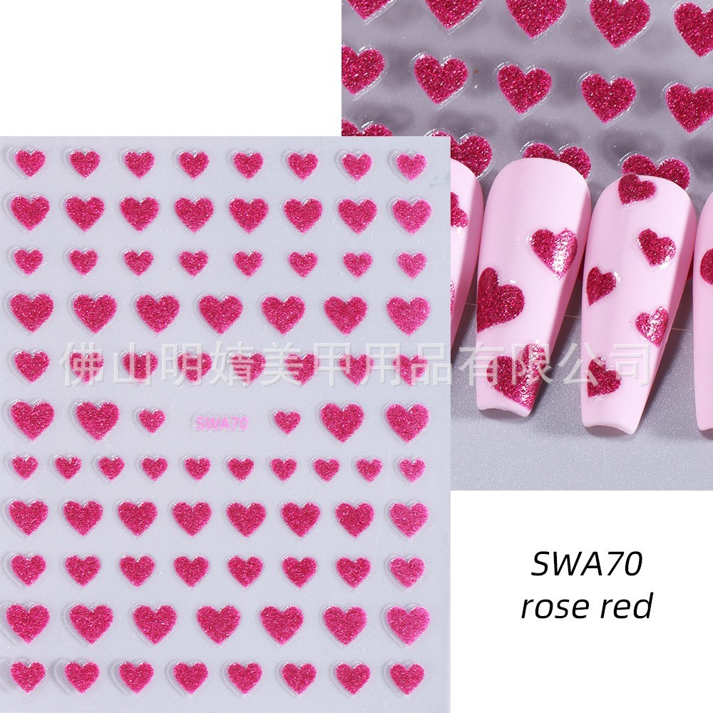 3 Sheets Nail Art Sticker Glitter Heart Valentine Decals Manicure DIY Peel NH28
