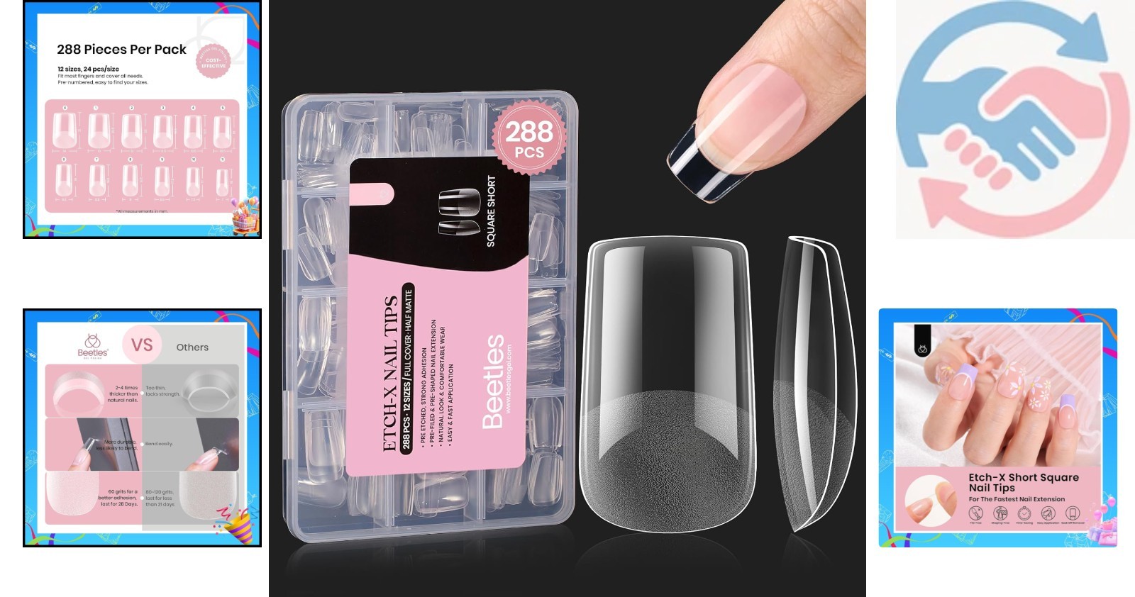 Half Matte Full Cover Short Square False Nails – 288 PCS Set for DIY Extensions