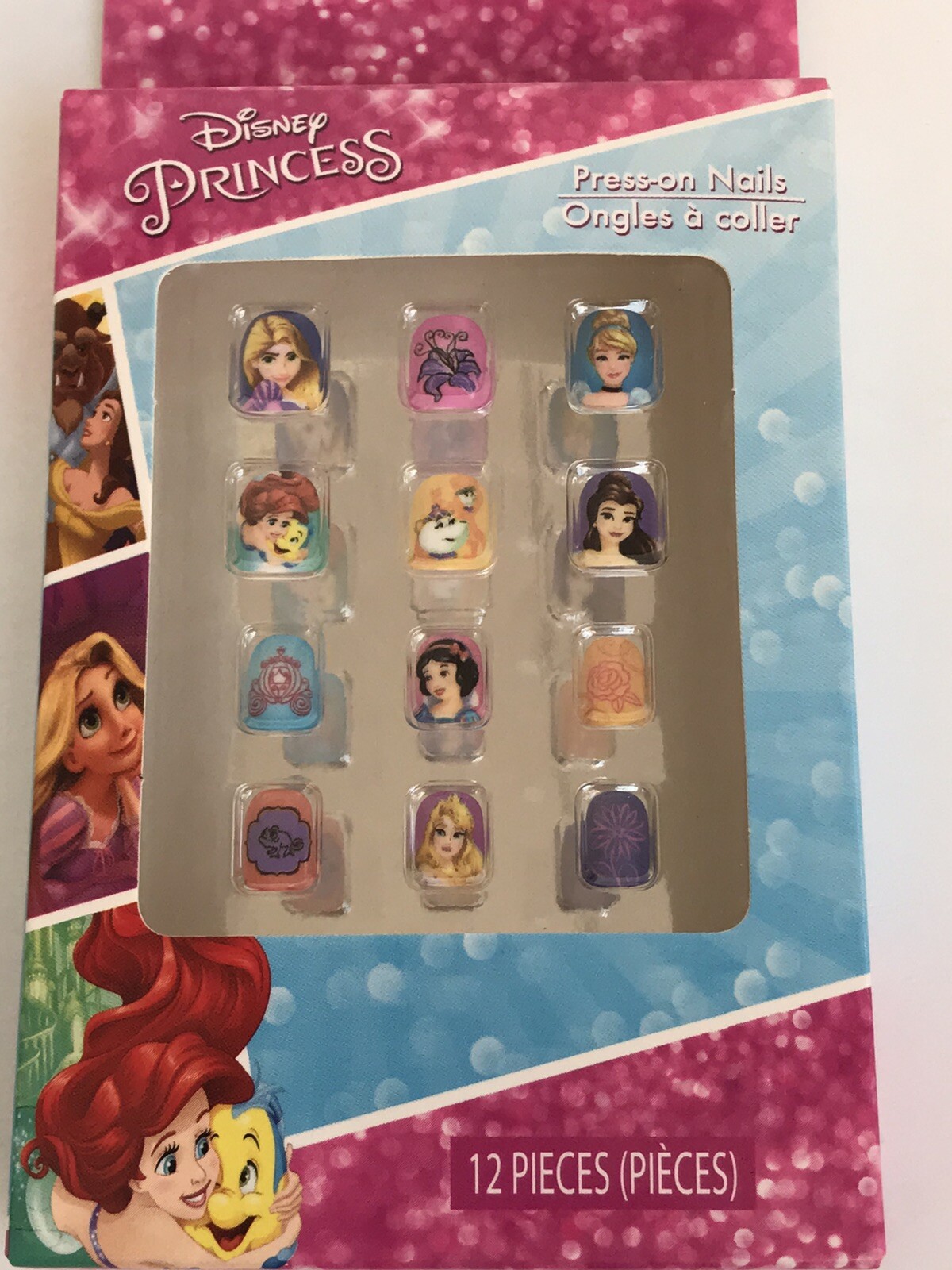 12pc Disney Princess Press-on Nails 6+ Girl Colorful Cute Party Easy Present New