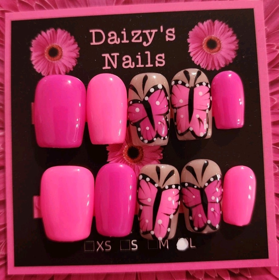 Large Size Pink Butterfly Spring Press-on Nail Set Handmade Square 2.0 Cm Length