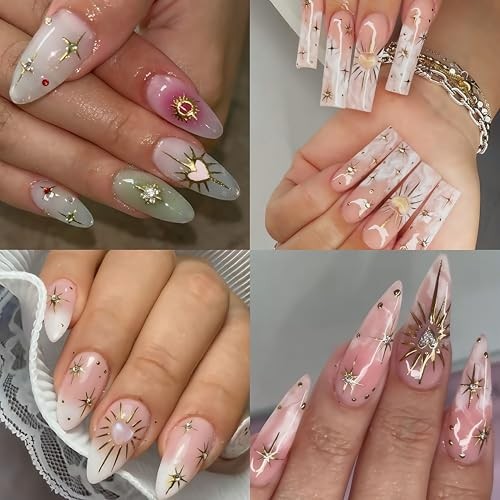 3 Sheets Star Nail Stickers for Nail Art 5D Embossed Gold Nail rhinestone star