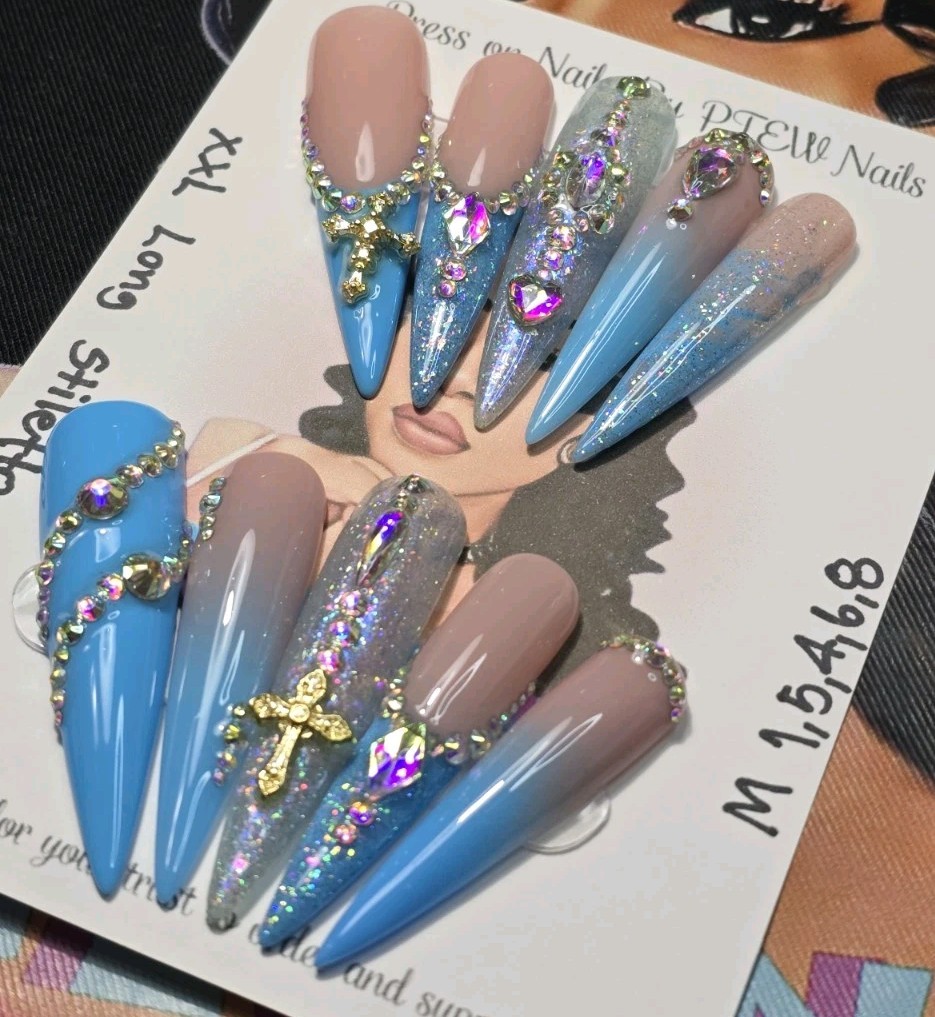 Handmade Press On Nails,Medium Size 1,5,4,6,8 XXL Long Stiletto