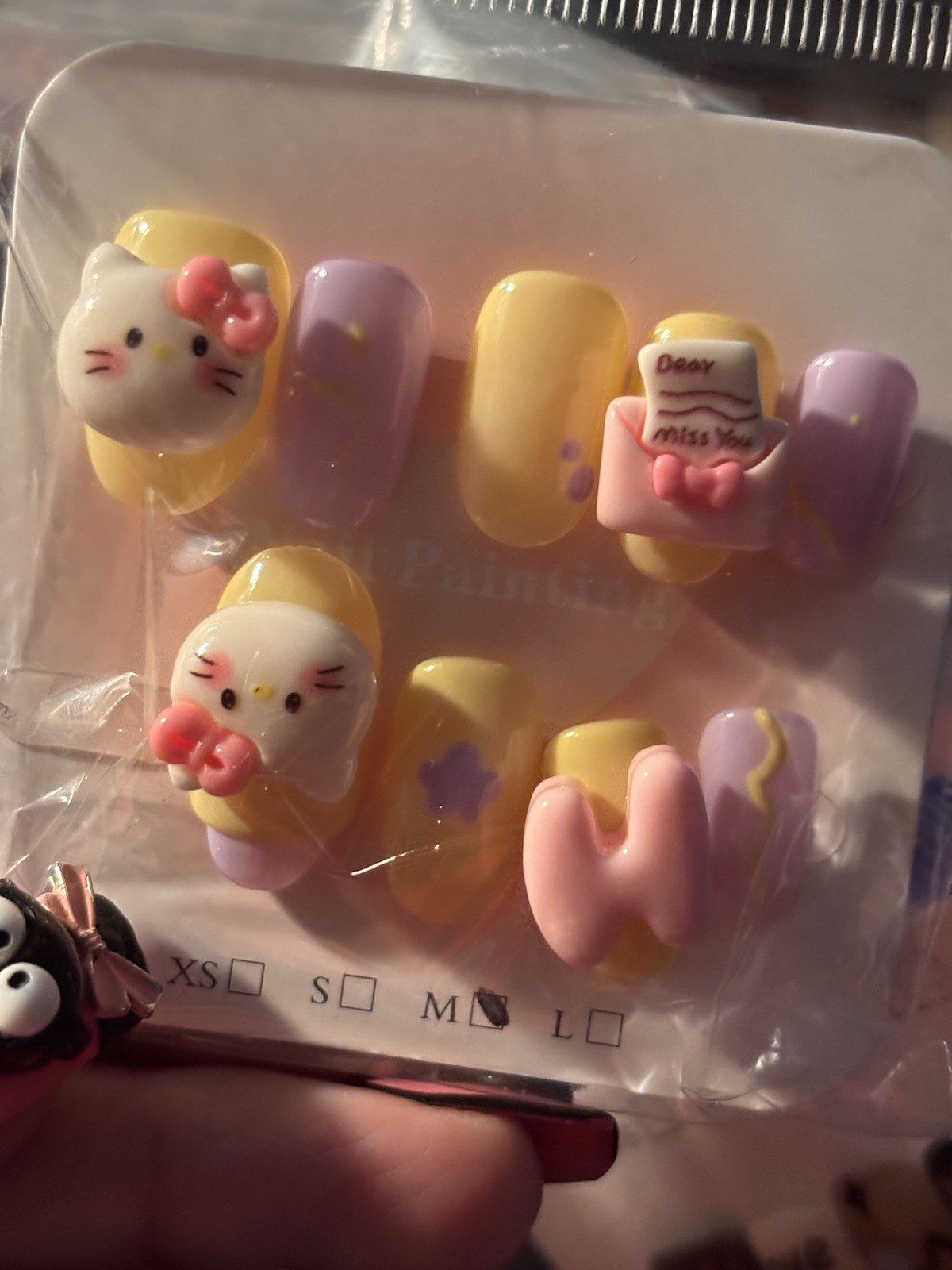 8 Multicolor 3D Cartoon Hello kitty Full Cover Pre-Designed Nail Art Set-medium