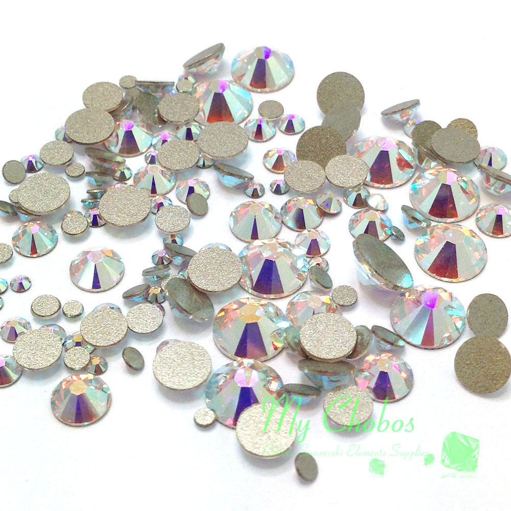 900 pcs Mixed Sizes Swarovski 2058/2088 Flatback bulk nail art CRYSTAL AB 001 AB