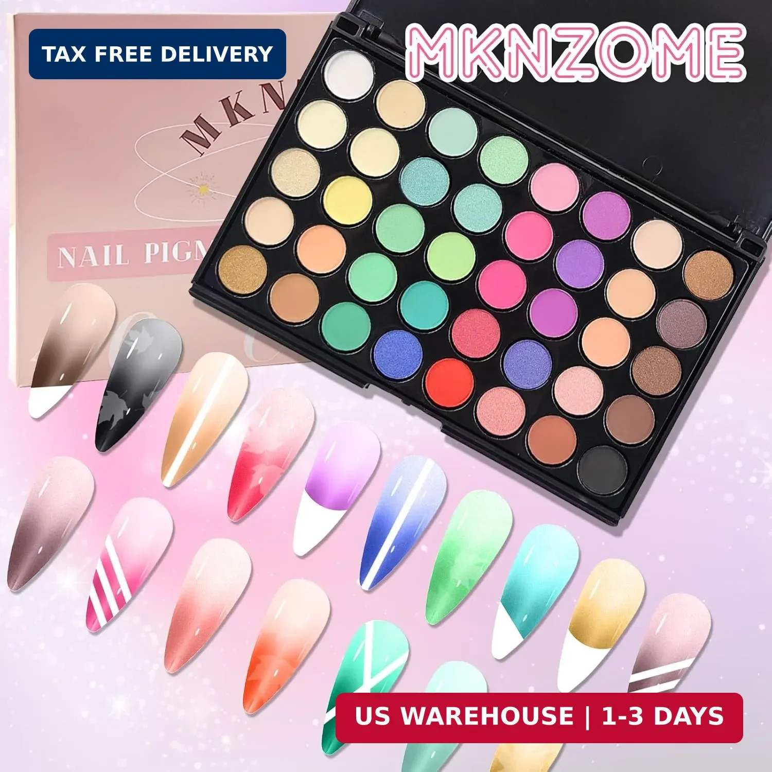 40 Colors Nail Pigment Powder Palette, Ombre Color Pigment Powder for Nails, Pro