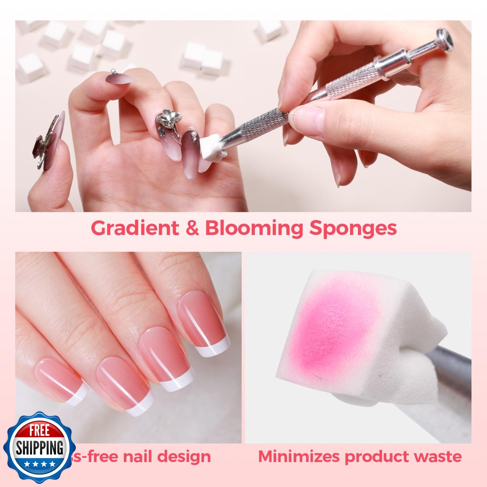 Gellaktik 100PCS Nail Art Sponges With Grabbing Pen for Ombre, Professional S