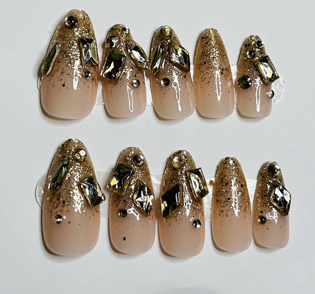 Lot of 2 Almond 10pc Handmade Press-On Nails NEW size *Medium
