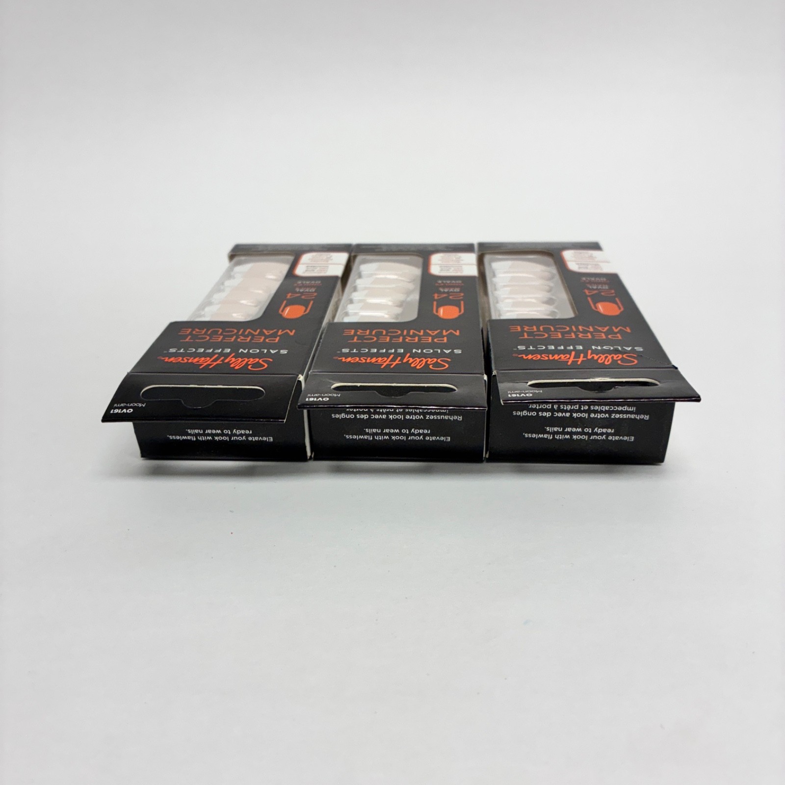 LOT of 3X Sally Hansen MOON-AMI OV161 Salon Perfect Manicure 24 OVAL Nails +GLUE