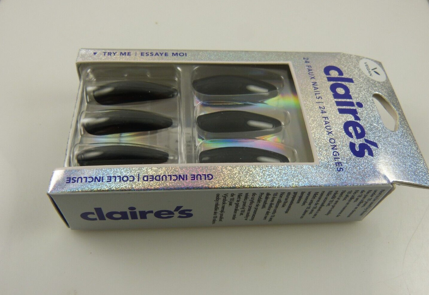 faux false nails Halloween goth black long color with glue Claire’s Gothic