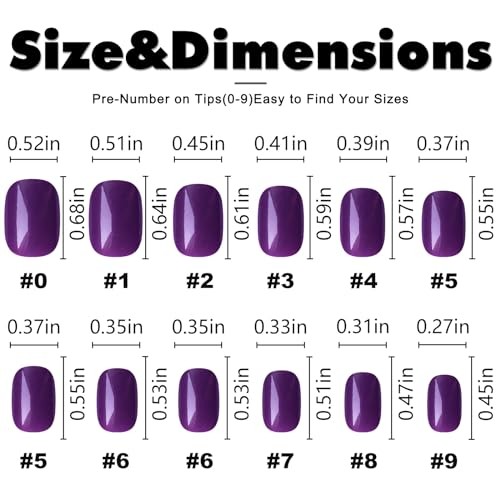 Short Press on Nails Short Square Round Fake Nails Glossy Full Deep Purple