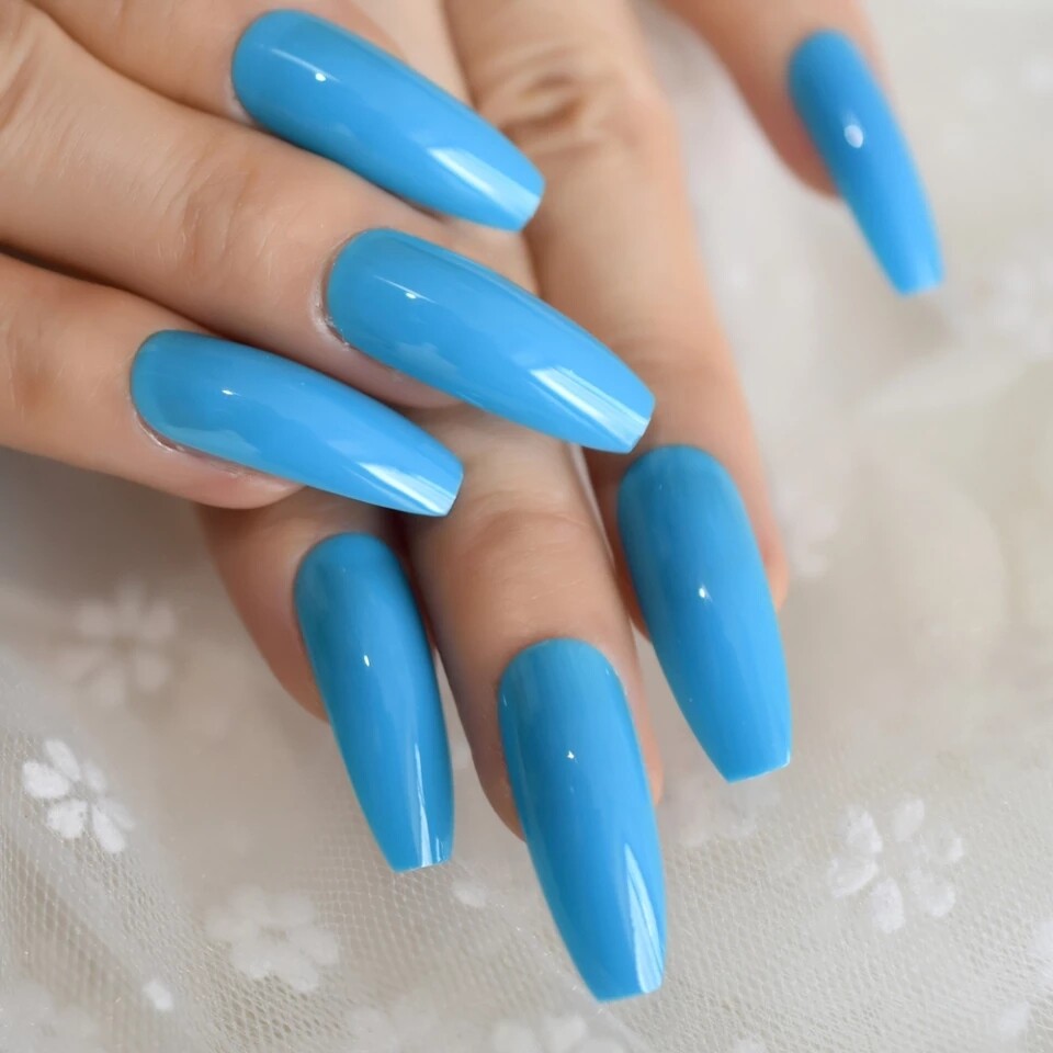 24 Bright Neon Long Press on nails glue 80s rave miami Pink orange blue green