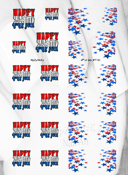 Nail Art J715 July 4th Red White Blue Stars Flag Waterslide Nail Decal Transfers