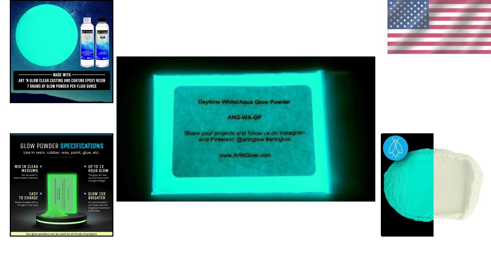 Rechargeable Glow in The Dark Pigment Powder – 12g Neutral Aqua for Crafts