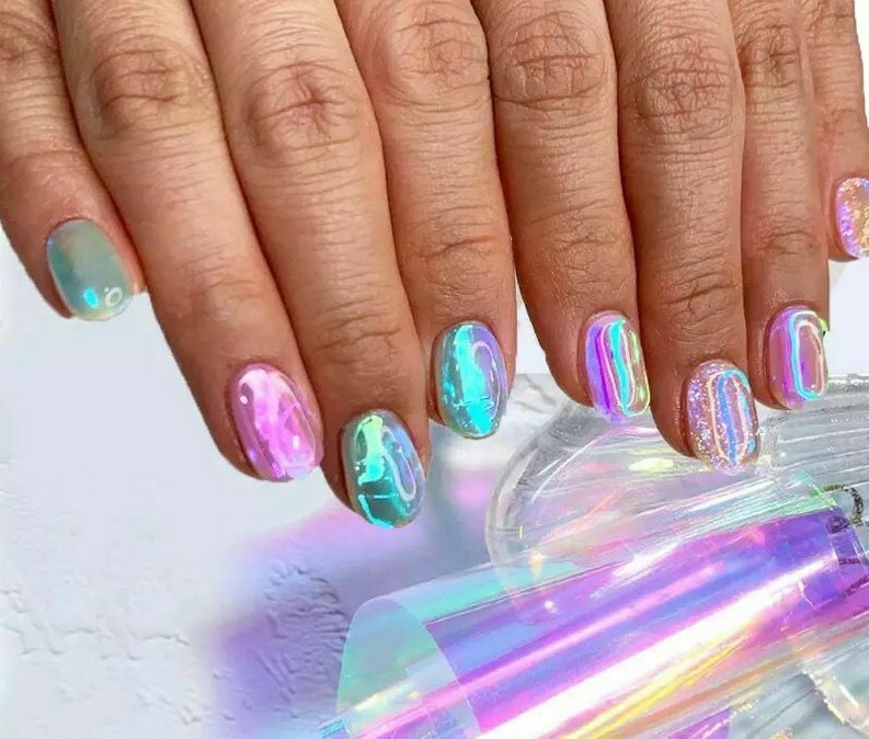 Aurora Nail Foil Ice Cube Cellophane Broken Glass Film Stickers Shiny Paper DIY
