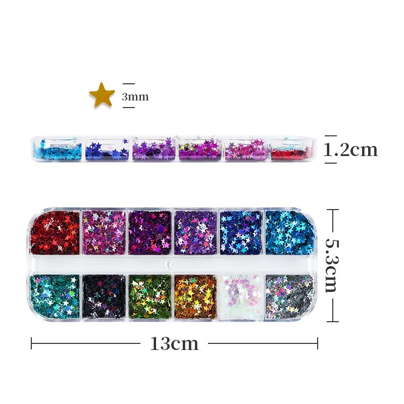 12 Grids Laser Five-Pointed Star Nail Art Glitter Sequins Flakes for DIY Nails