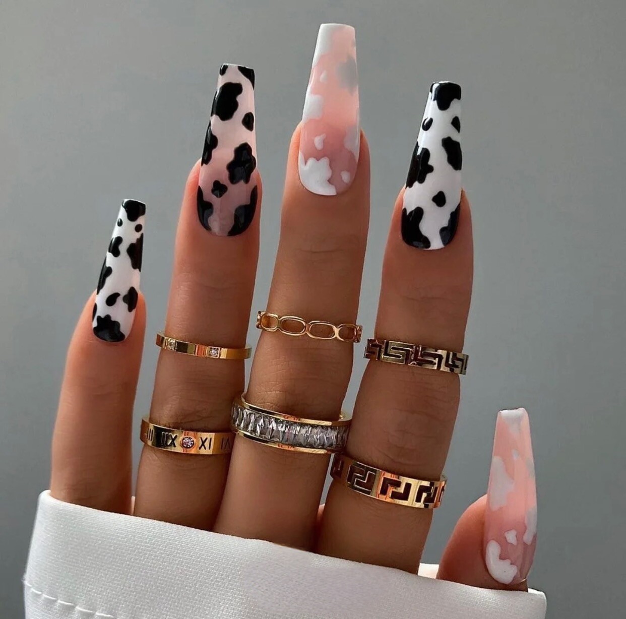 Pink White And Black Cow Print Press On Nails| Pink Cow Print Nails| 24 PCs