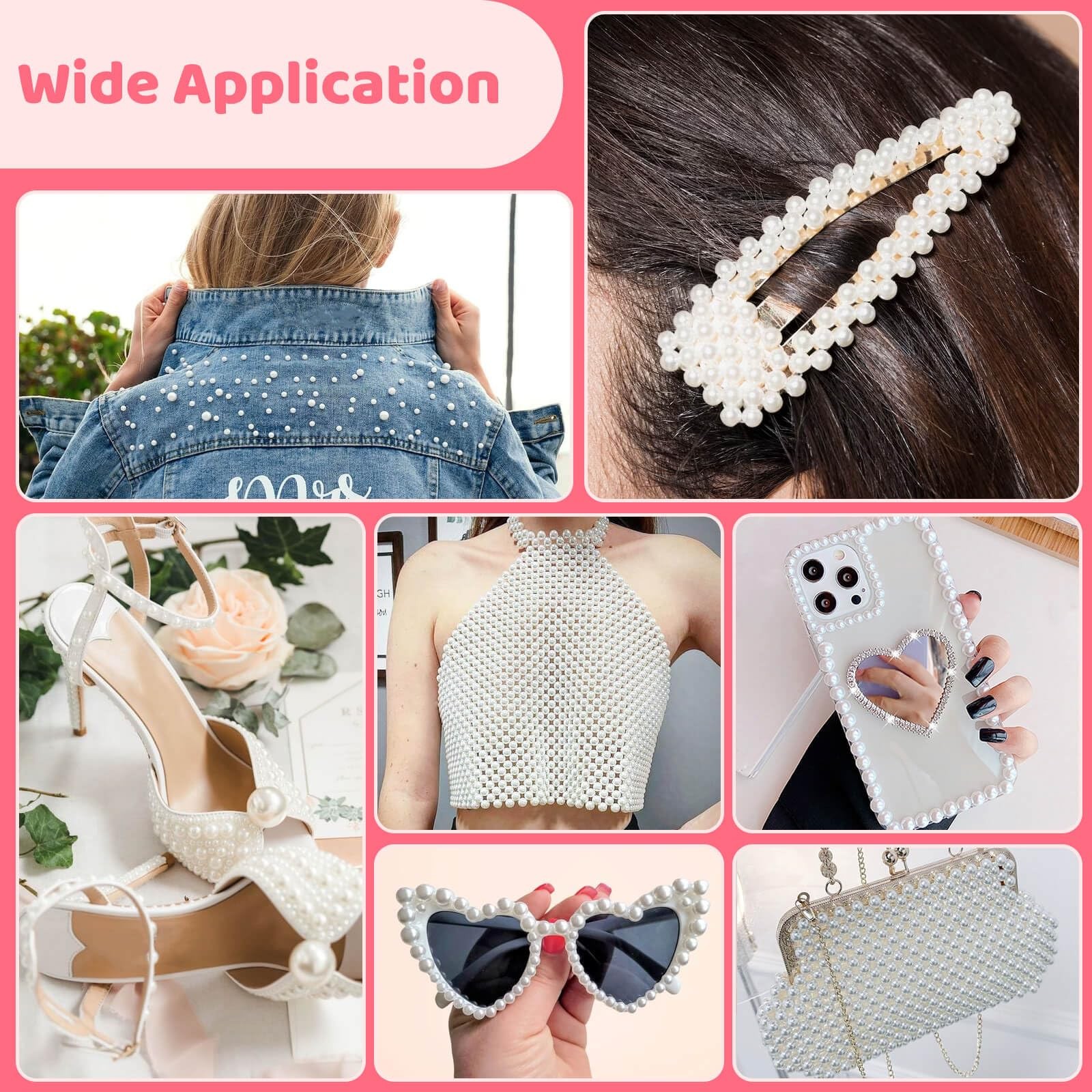 7 Sizes Self Adhesive Ivory White Hair Pearl Stickers, 2032 Pieces Stick on P…