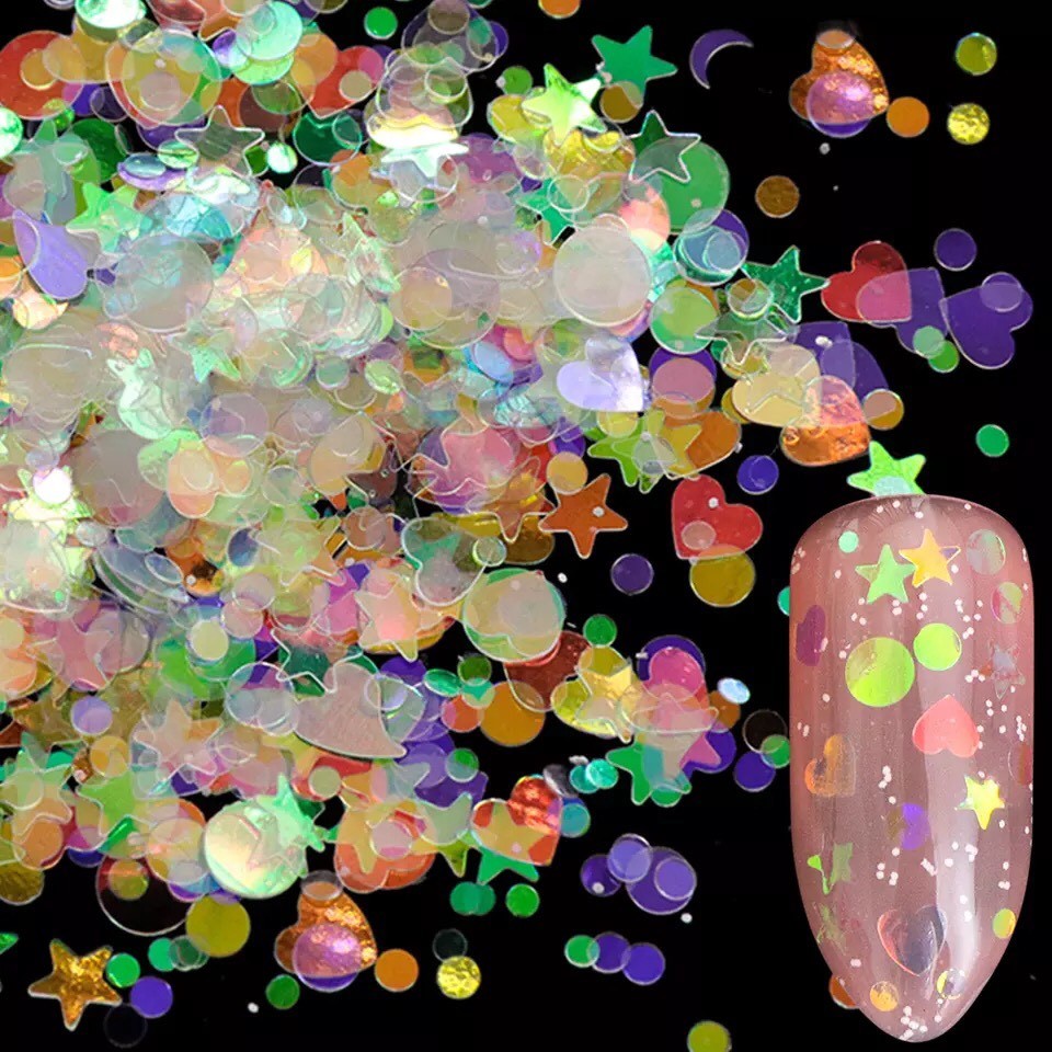 3D Transparent Mermaid NAIL GLITTER Pixel unicorn aurora effect powder AB DF-01