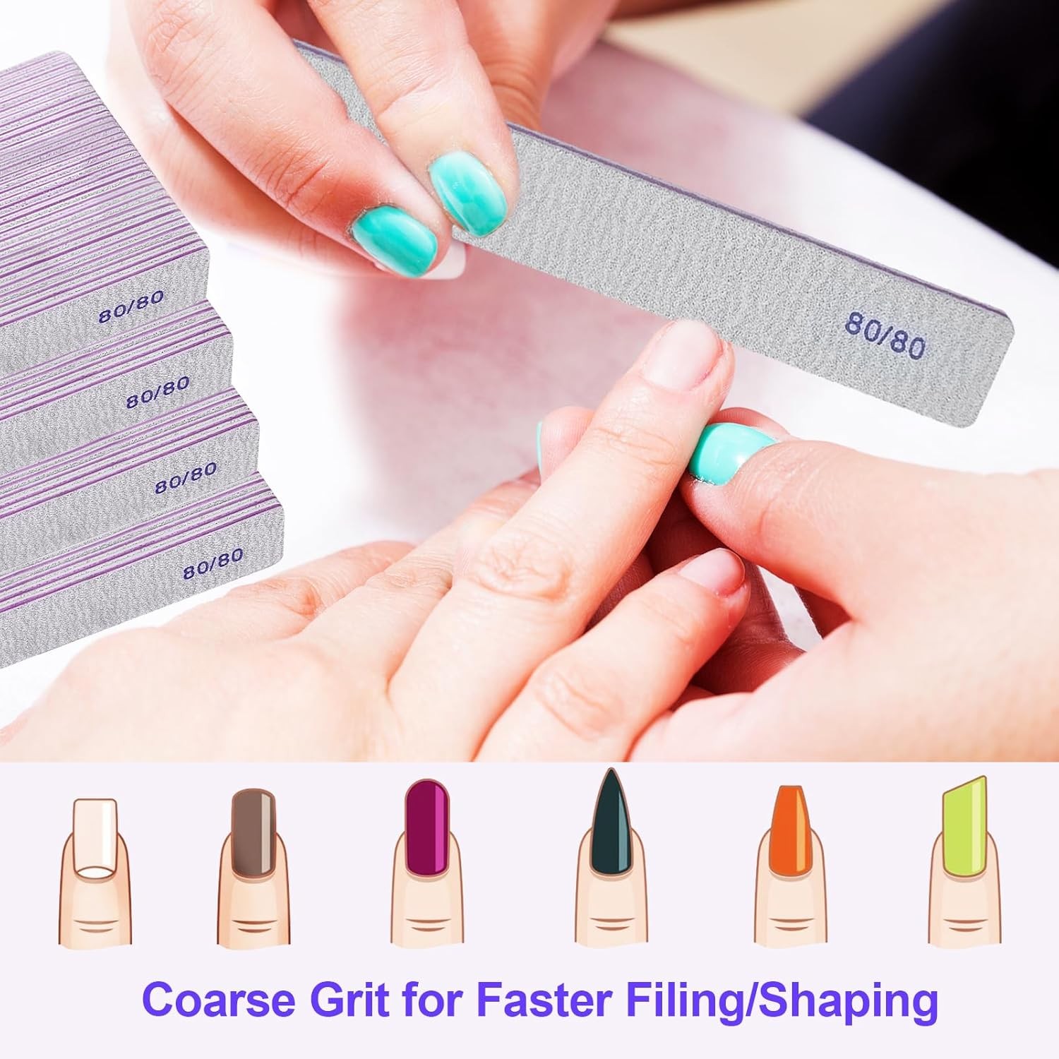 80/80 Grit Nail Files, Heavy Coarse Emery Boards for Acrylic Nails and l