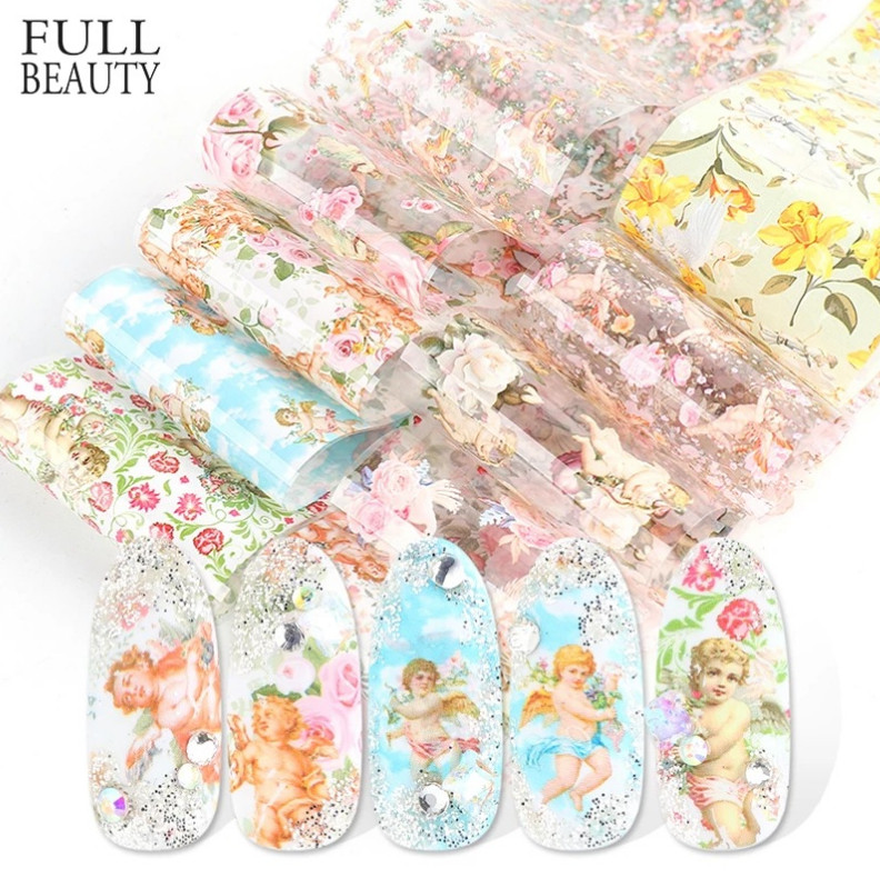 10Pcs Nail Foil Sticker Flower Angel Pattern Transfer Art Decorations 3118 NS46