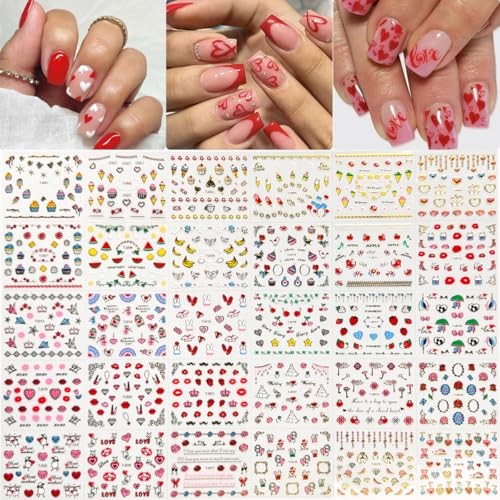 30 Sheets Valentine’s Day Nail Stickers 3D Embossed Love Heart Nail Art Style-1