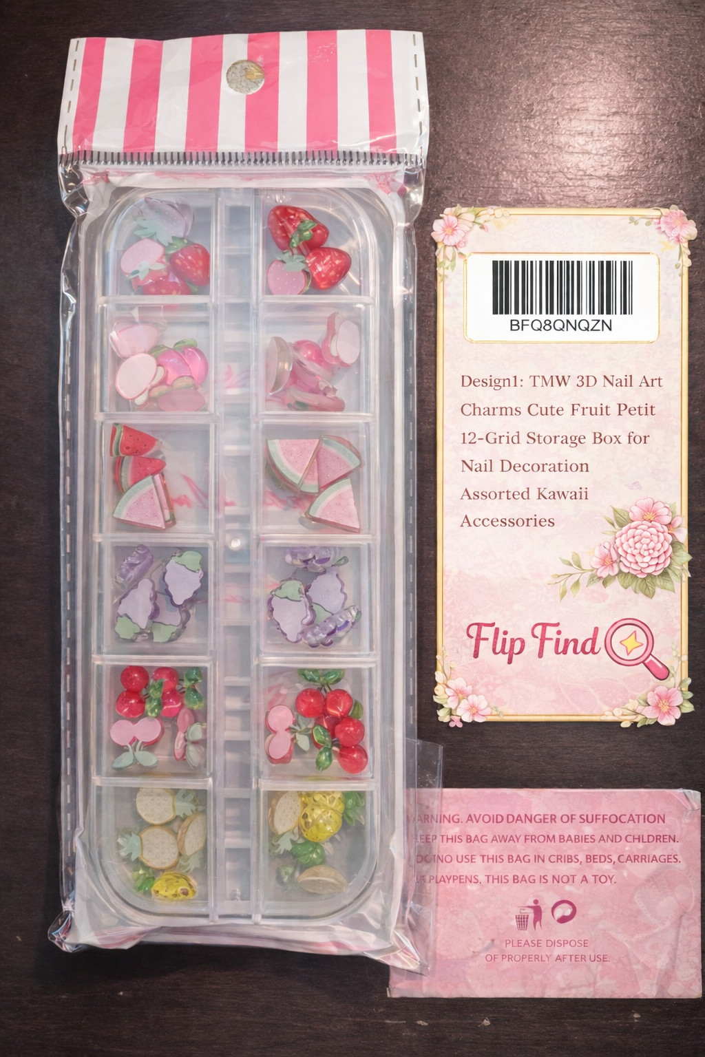 TMW 3D Nail Art Charms Cute Fruit Set 12 Grid Storage Box Kawaii Nail Decoration