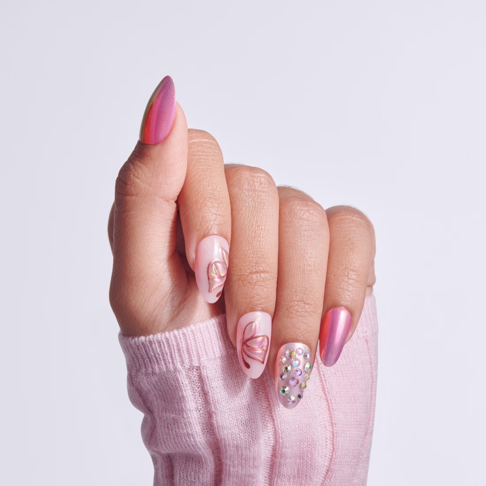 Kiss Luxe Press On Nails Almond, ‘Rose Knot’, Pink, Medium, 32 Count