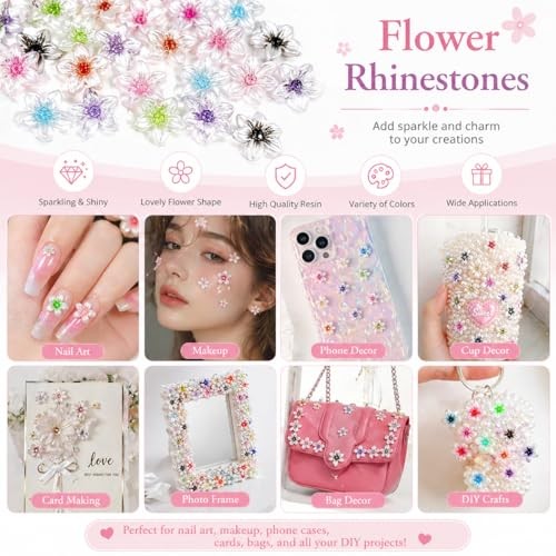 100Pcs 3D Flower Nail Charms Colorful Five-Petal Flower Nail Resin Flower -6