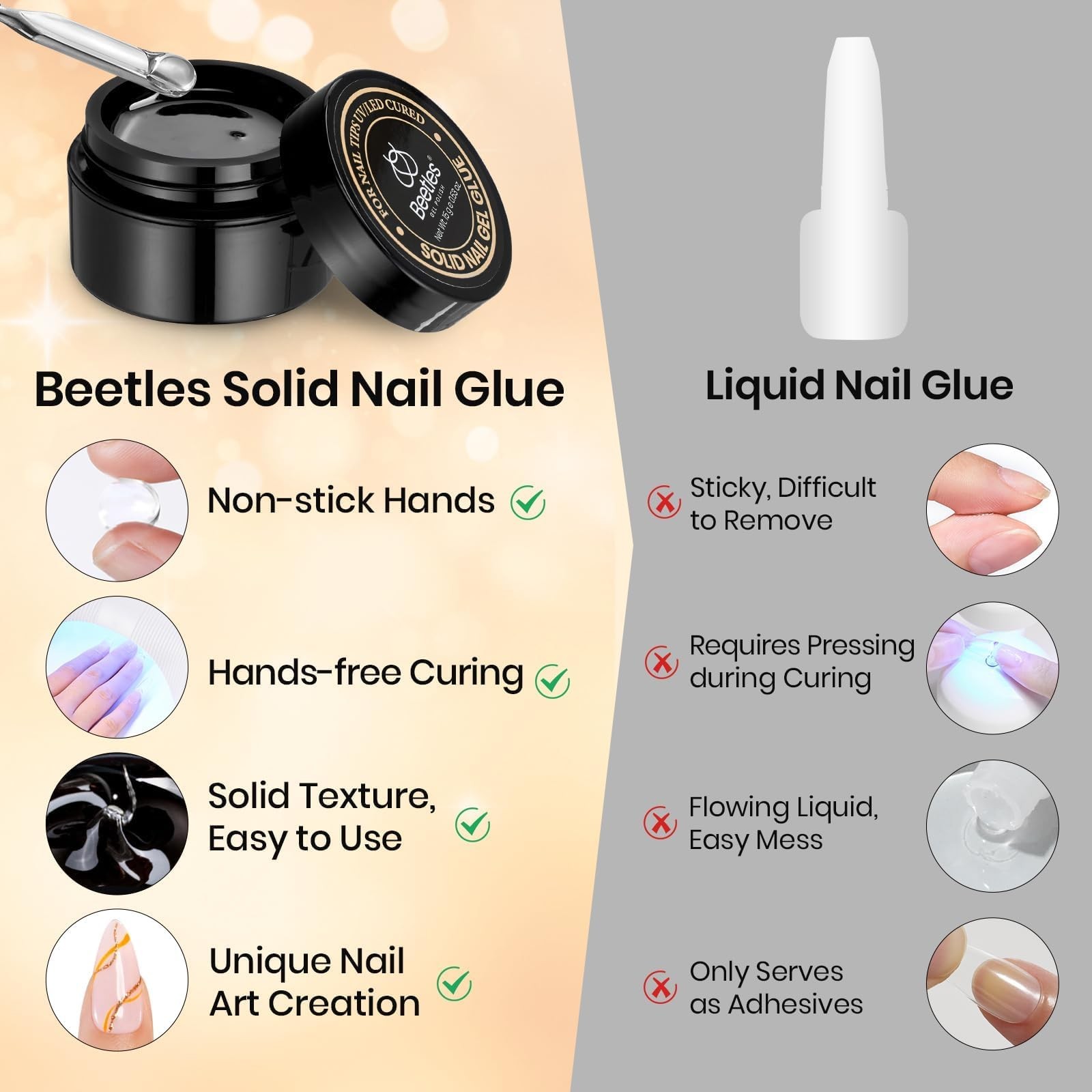 Beetles Solid Nail Glue Gel 0.53 Fl Oz (Pack of 1), 2-3-15g