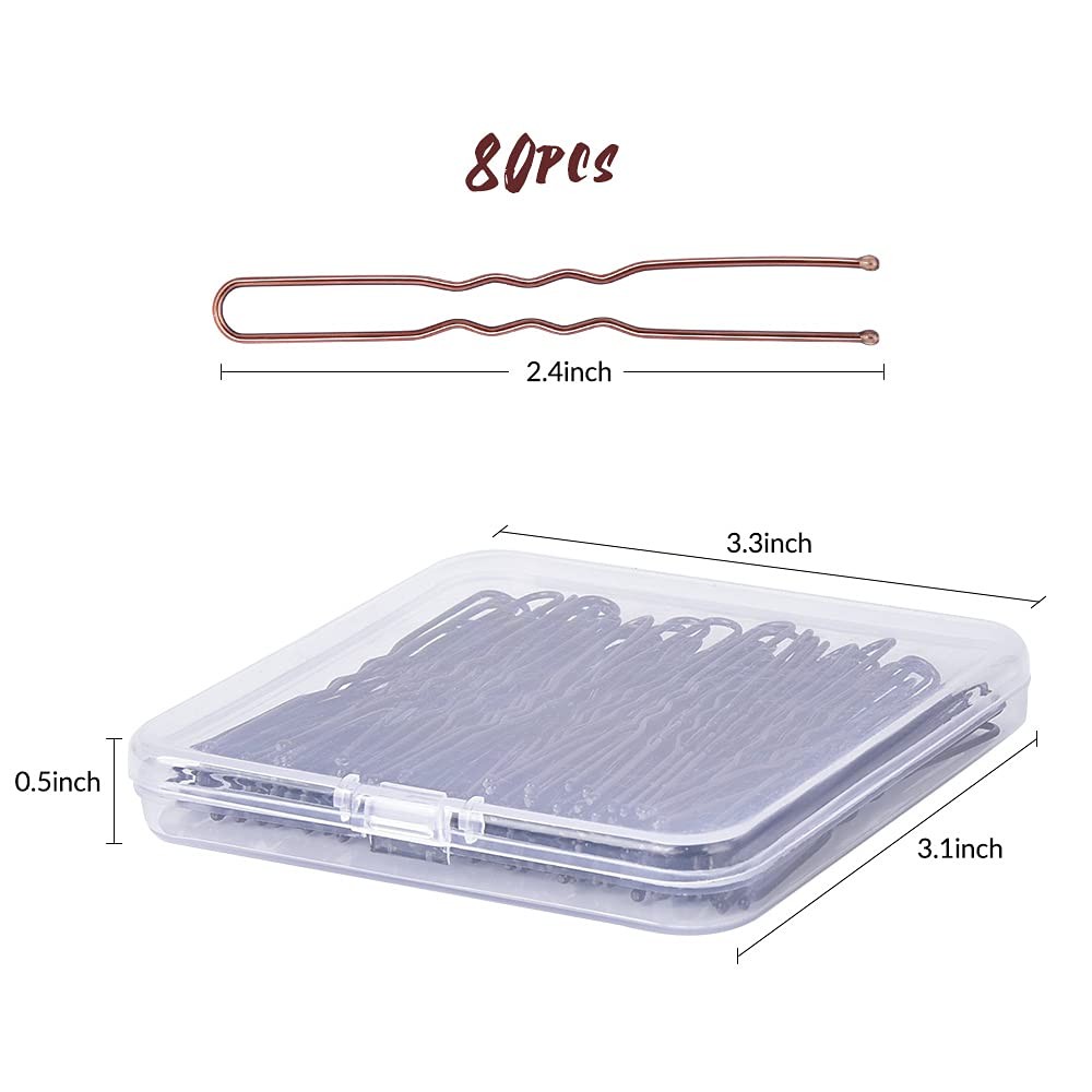 U Shaped Hair Pins, IKOCO 2.4inch Pins for Women with Storage Box, Brown