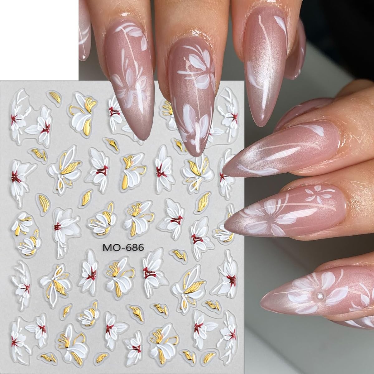 6 Sheets 5D Embossed Flower Nail Stickers for Nail Art Spring Summer Design