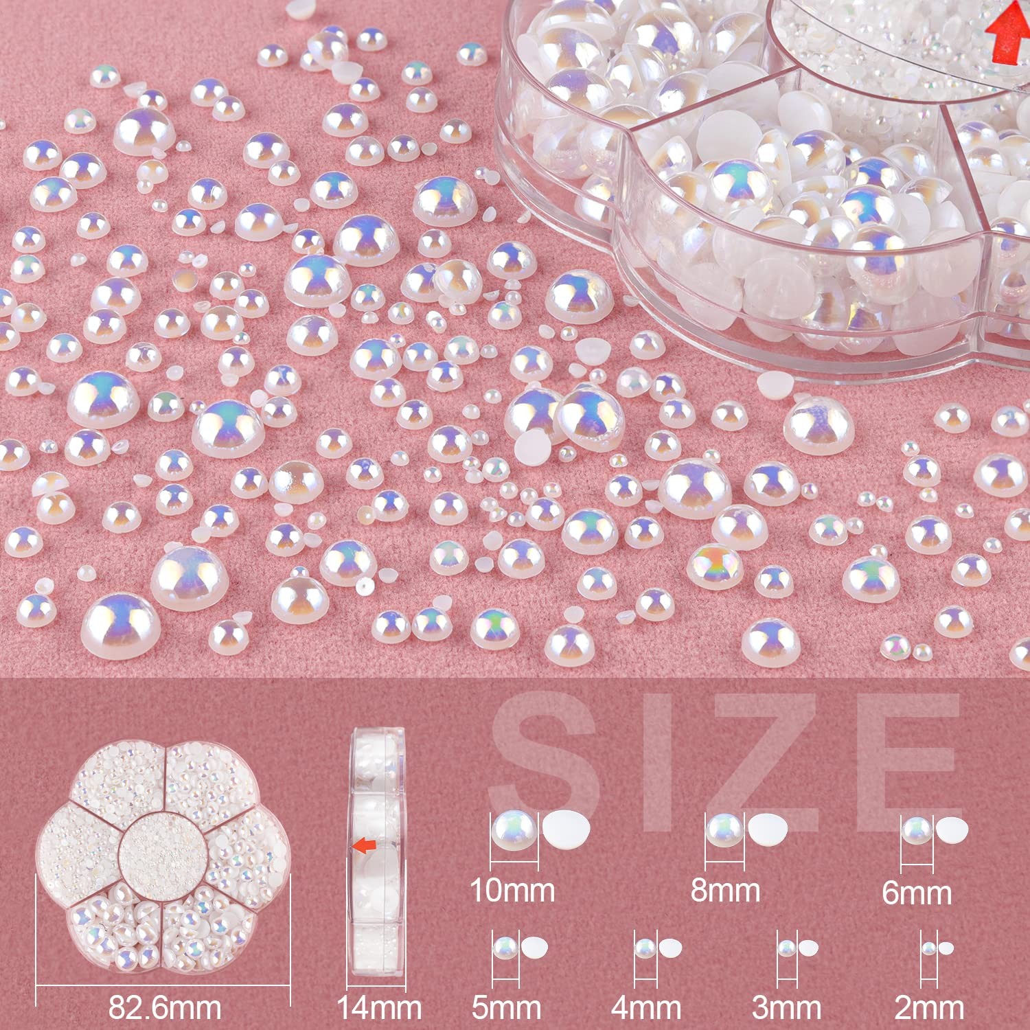 Nail Art Flat Back Half Round Pearl Kits 5, 1 of 2400 Pcs Flat-Back White AB …