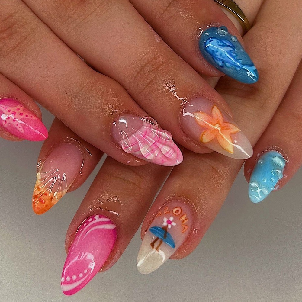 Square Shape Spring Bloom High-Quality Nail Art, 24pcs, Detachable