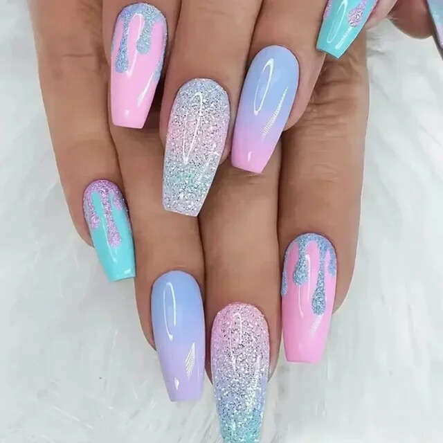 24Pcs/Set Acrylic Long Ballet Press on Nail Tips Coffin Reusable False Nails