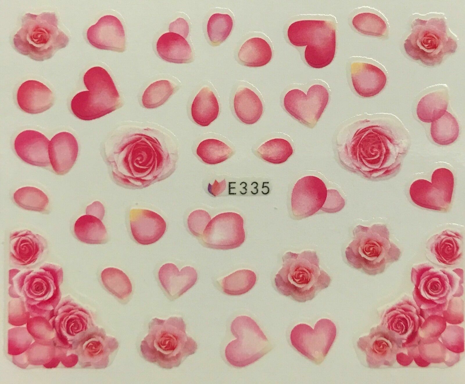 Nail Art 3D Decal Stickers Pink Roses Rose Petals Flowers Rose Petal Hearts E335