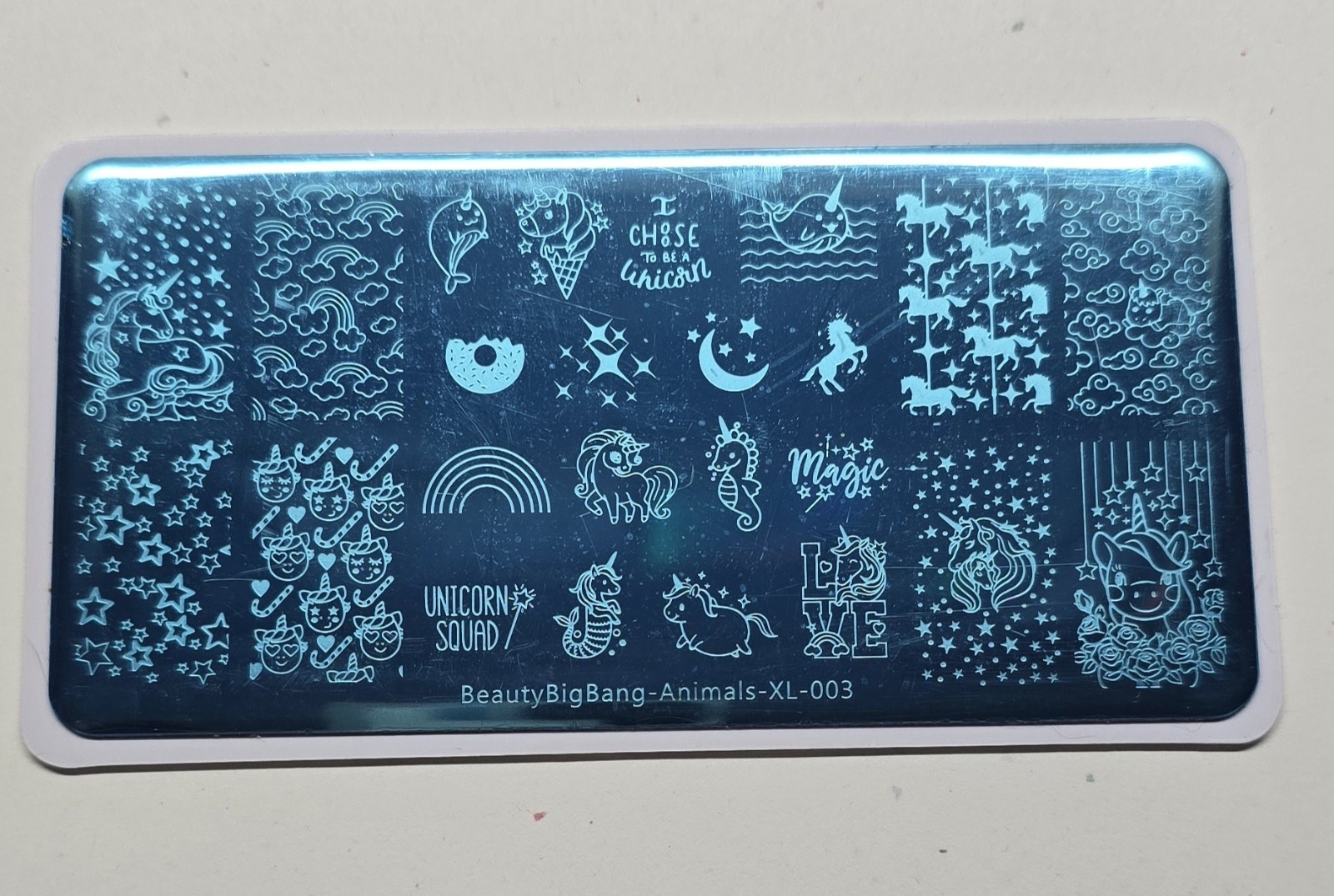 BeautyBigBang Animals XL-003 Nail Stamp Plate Unicorn Princess Love Hearts Stars