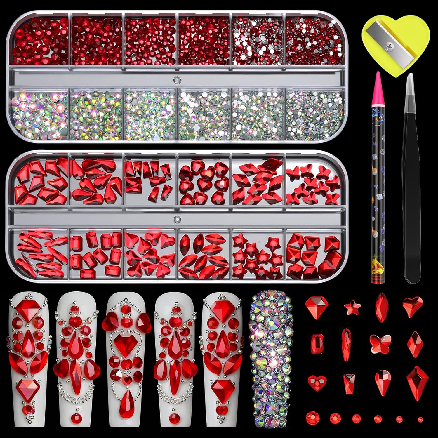 White Nail Rhinestones – 12 Types of Multi Shapes Diamonds & 12 Sizes Flatback r
