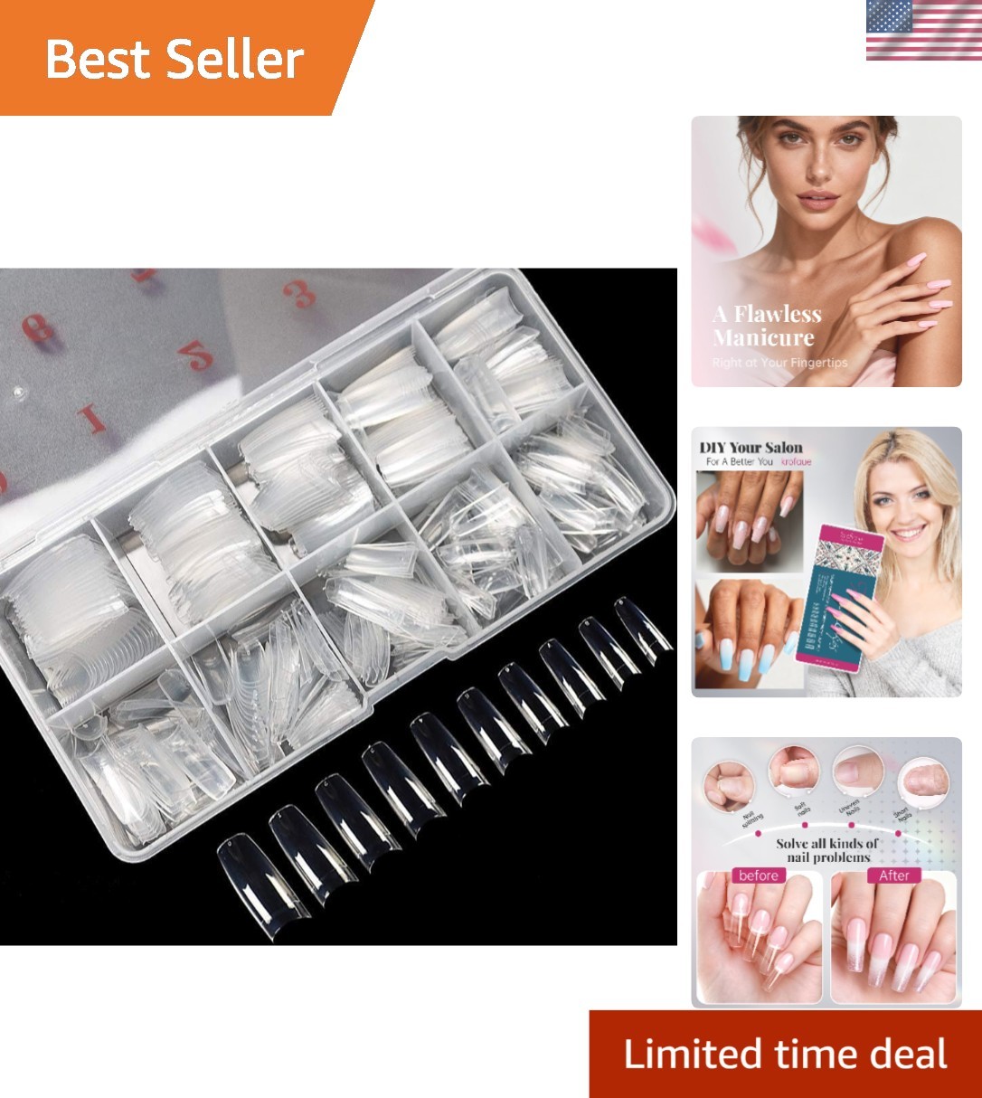 500PCS Clear False Nails Tips for Easy French Manicure – 10 Sizes Included