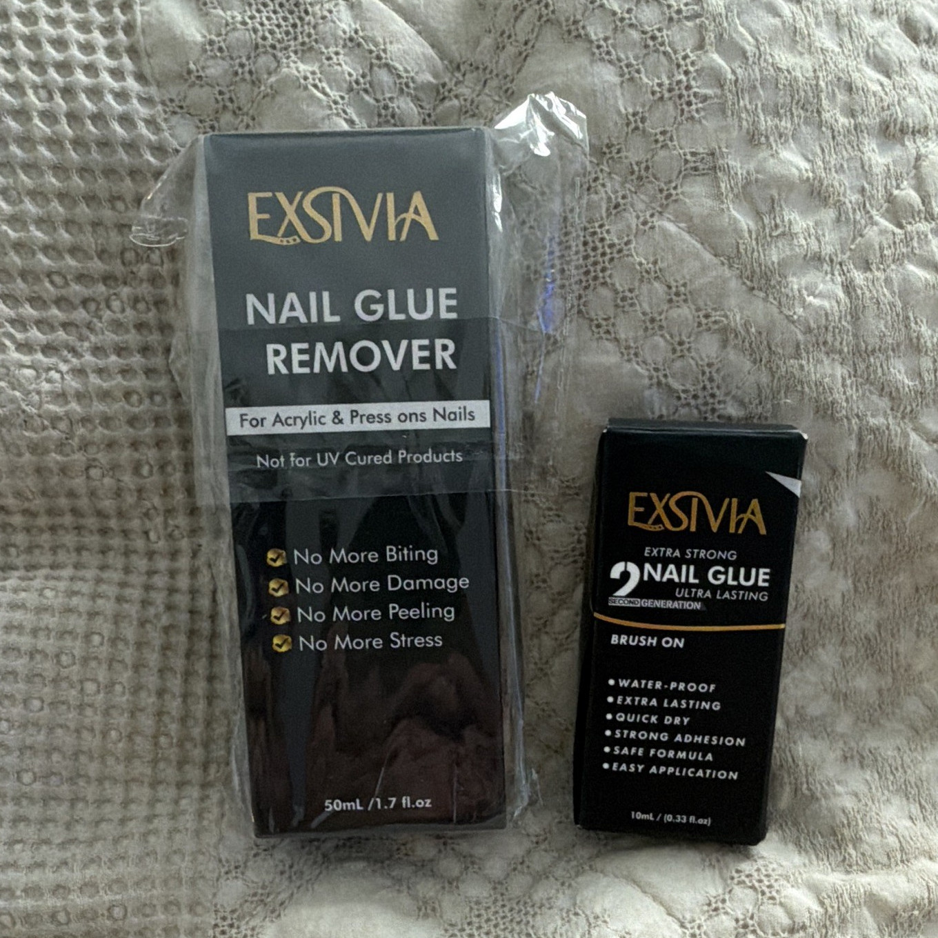 EXSVIA Nail Glue Remover 50ml + Extra Strong Brush-On Nail Glue 10ml Set