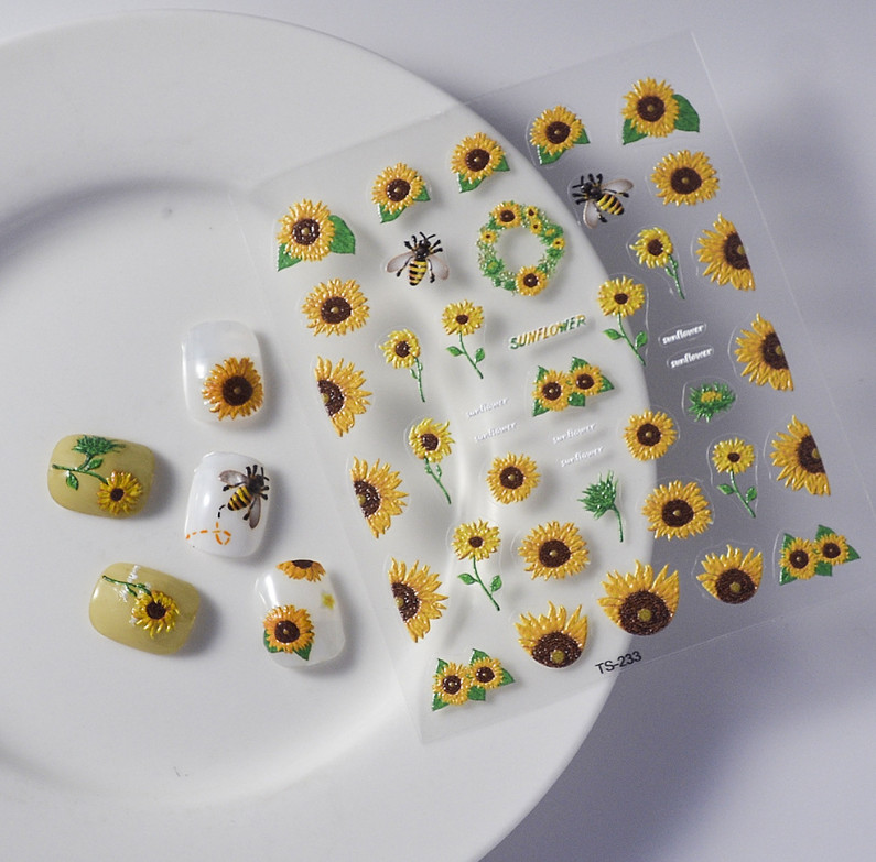 5D Sunflower Daisy Love Bee Flower Nail Art Stickers Self-adhesive NH23